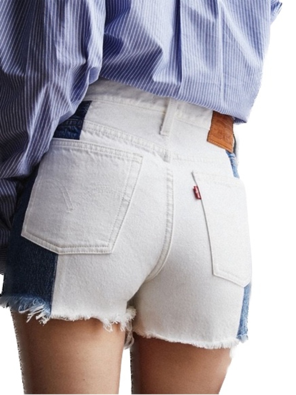Levi’s Wedge Short Two-Tone White and Blue Denim Cutoff Shorts | Size 27 - Picture 2 of 7